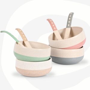 Eha Soup Bowls with Spoons | 250 ml | Set of 4 | Pastel Multicolor